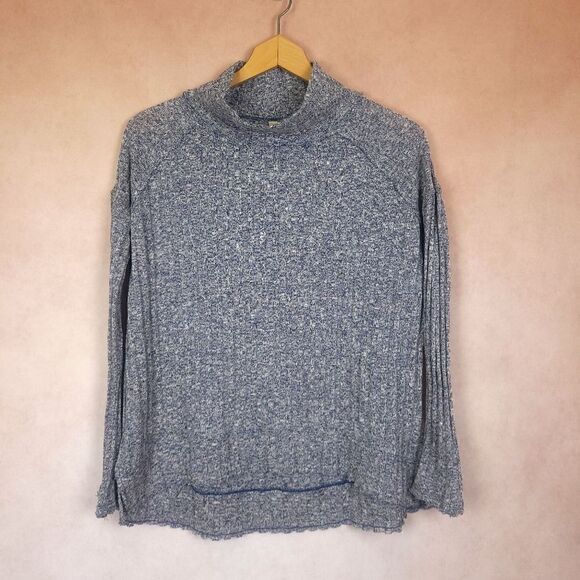 Free People Clarissa Oversized Mock Neck Sweater High Low Heathered Blue Gray XS - Picture 5 of 10